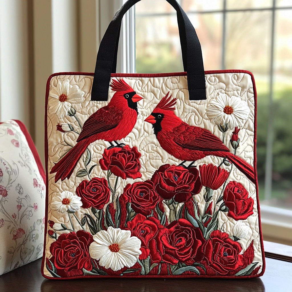 Autumn Cardinal Quilted Tote Bag printed tote bag