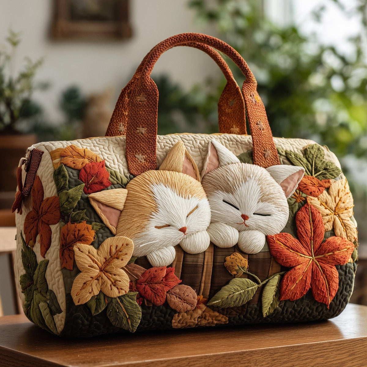 Autumn Cat Quilted Duffle Bag printed duffle bag