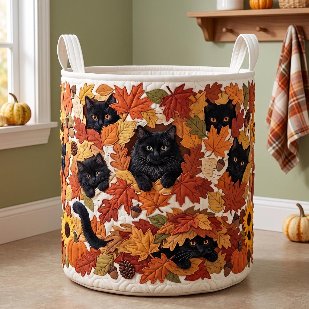 Autumn Cat Quilted Laundry Hamper printed laundry hamper