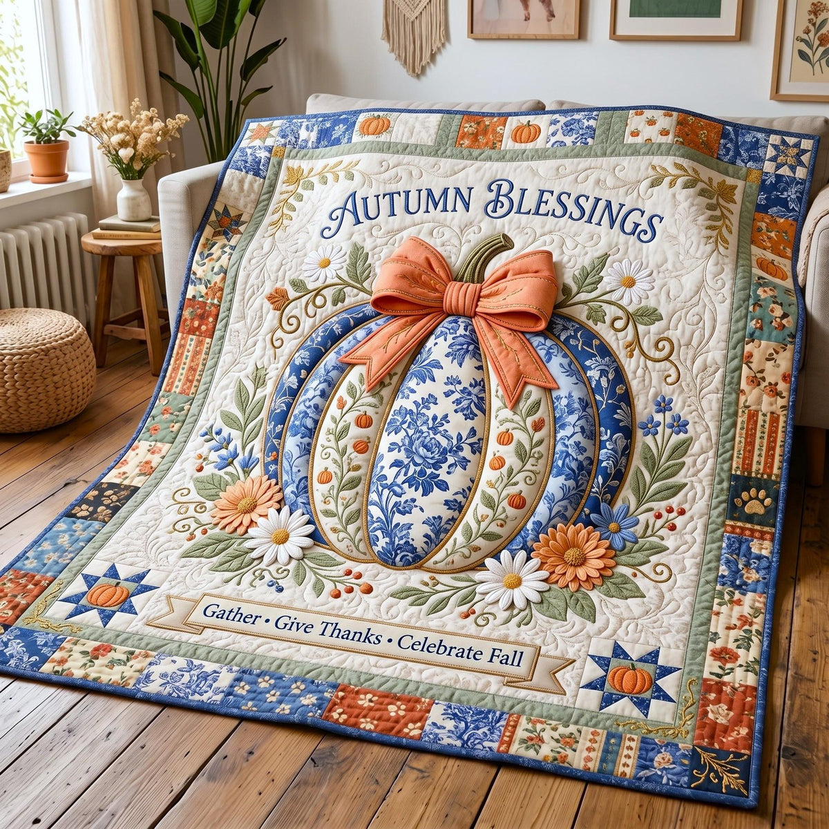 Autumn Charm Quilted Blanket printed blanket