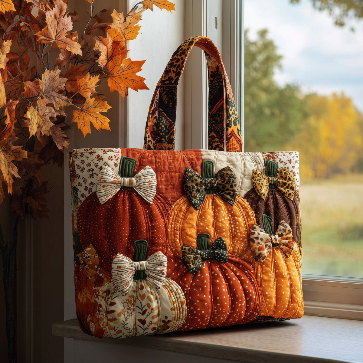 Autumn Charm Quilted Tote Bag printed tote bag