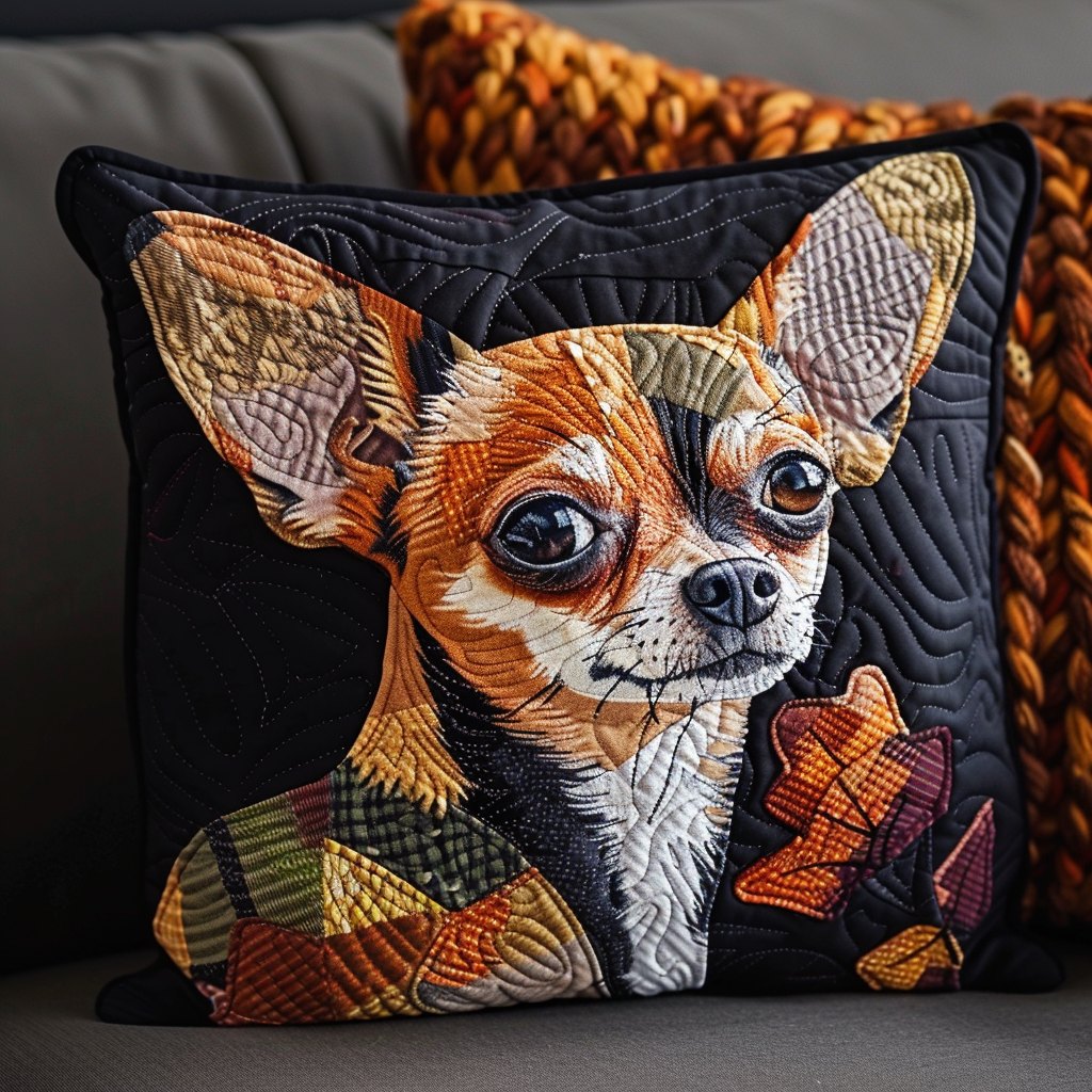 Autumn Chihuahua Quilted Cushion Cover printed cushion cover