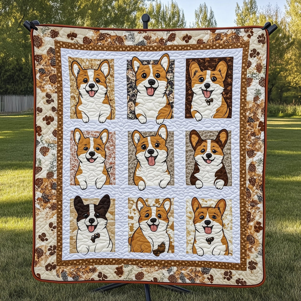 Autumn Corgi Quilted Blanket printed blanket
