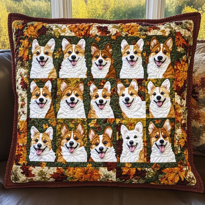 Autumn Corgi Quilted Cushion Cover printed cushion cover