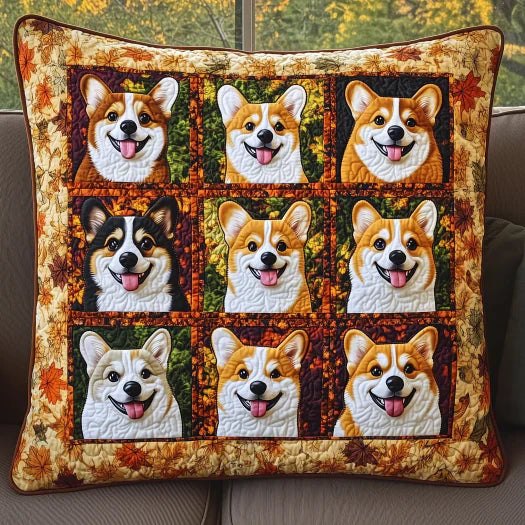 Autumn Corgi Quilted Cushion Cover printed cushion cover