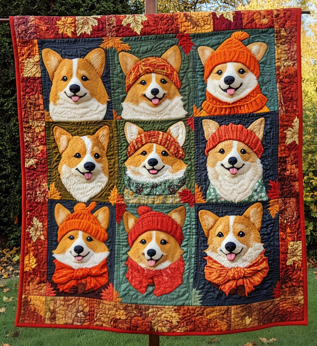 Autumn Corgis Quilted Blanket printed blanket