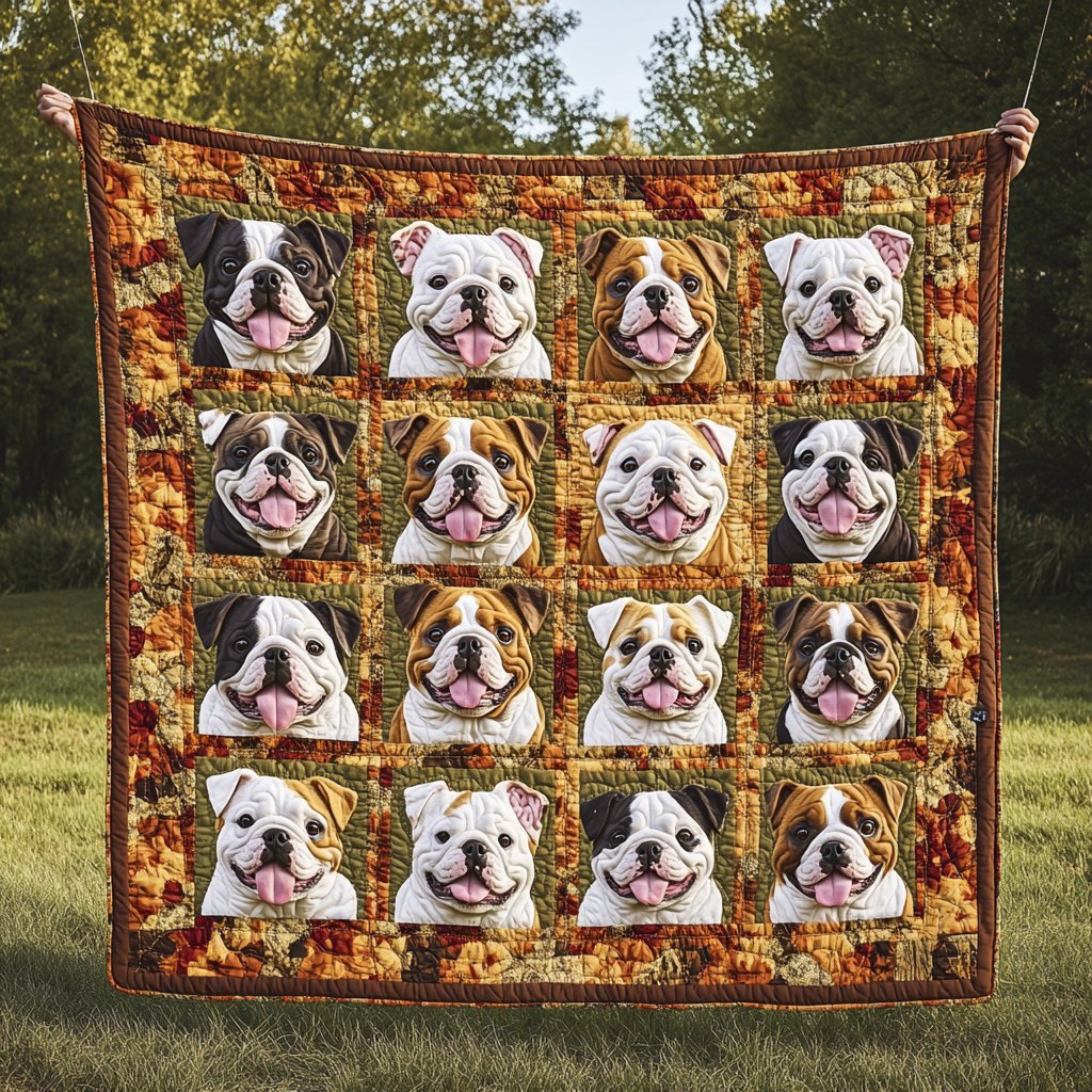 Autumn Cute Bulldog Quilted Blanket printed blanket