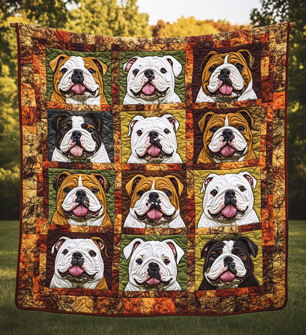 Autumn Cute Bulldog Quilted Blanket printed blanket