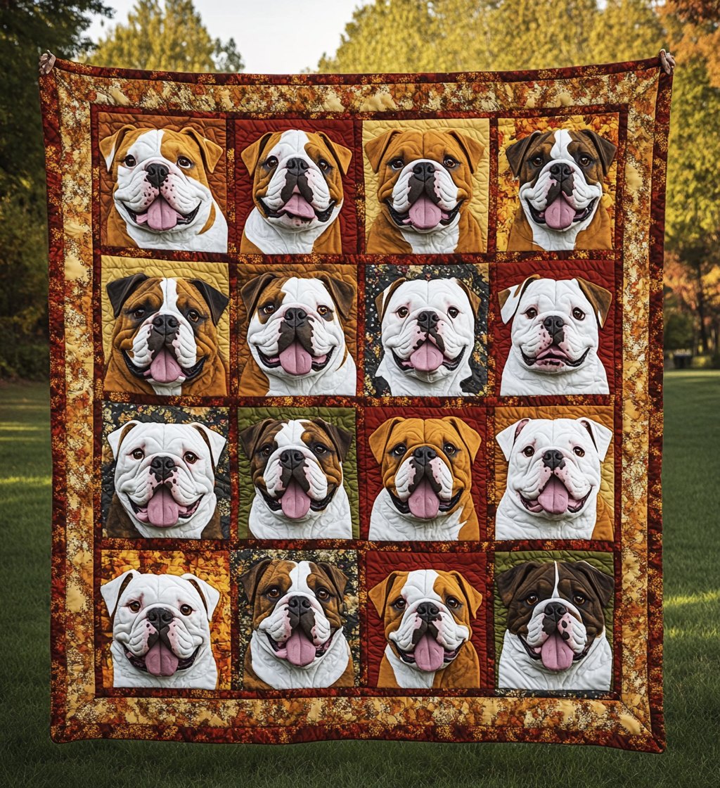 Autumn Cute Bulldog Quilted Blanket printed blanket
