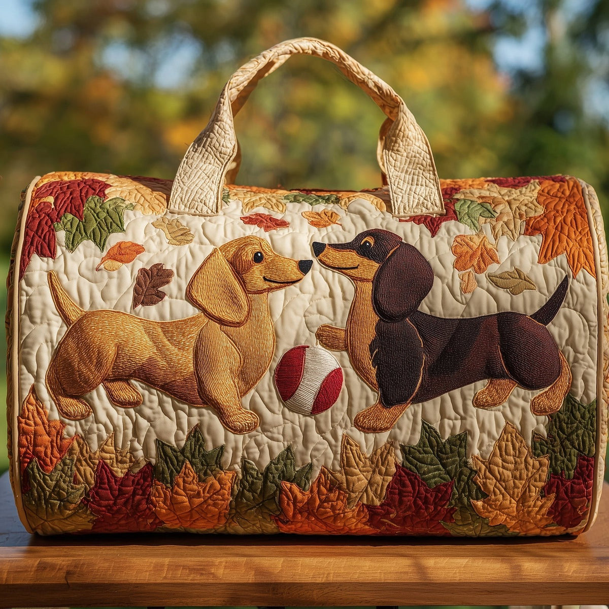Autumn Dachshund Quilt Duffle Bag printed duffle bag
