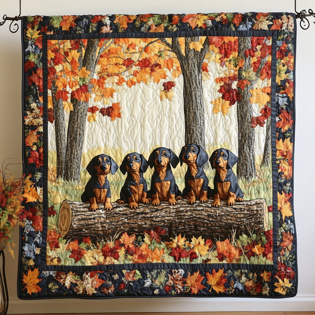 Autumn Dachshund Quilted Blanket printed blanket