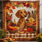 Autumn Dachshund Quilted Blanket printed blanket
