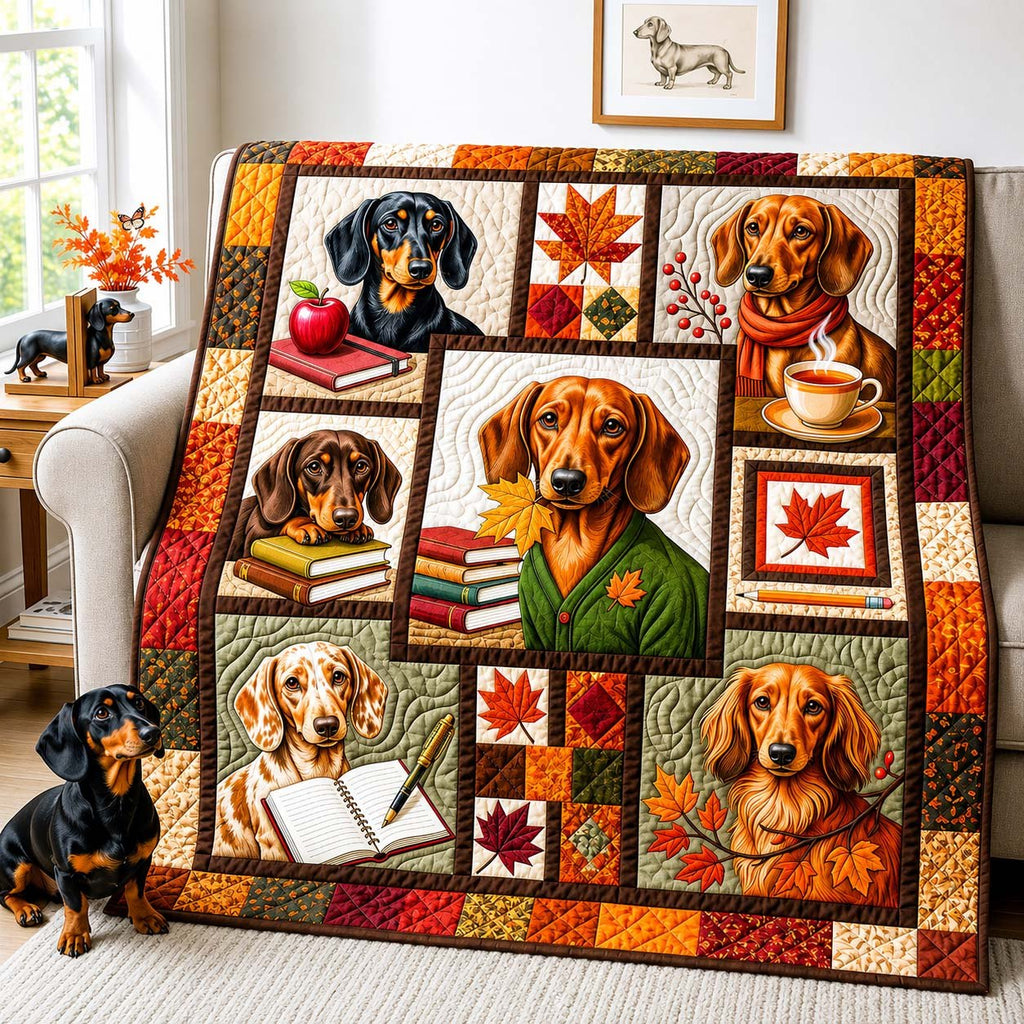 Autumn Dachshund Tales Quilted Blanket printed blanket