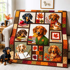 Autumn Dachshund Tales Quilted Blanket printed blanket