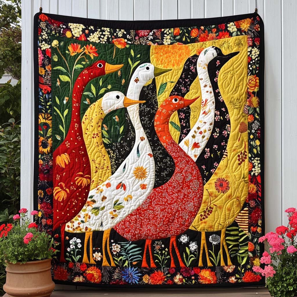 Autumn Duck Dance Quilted Blanket printed blanket