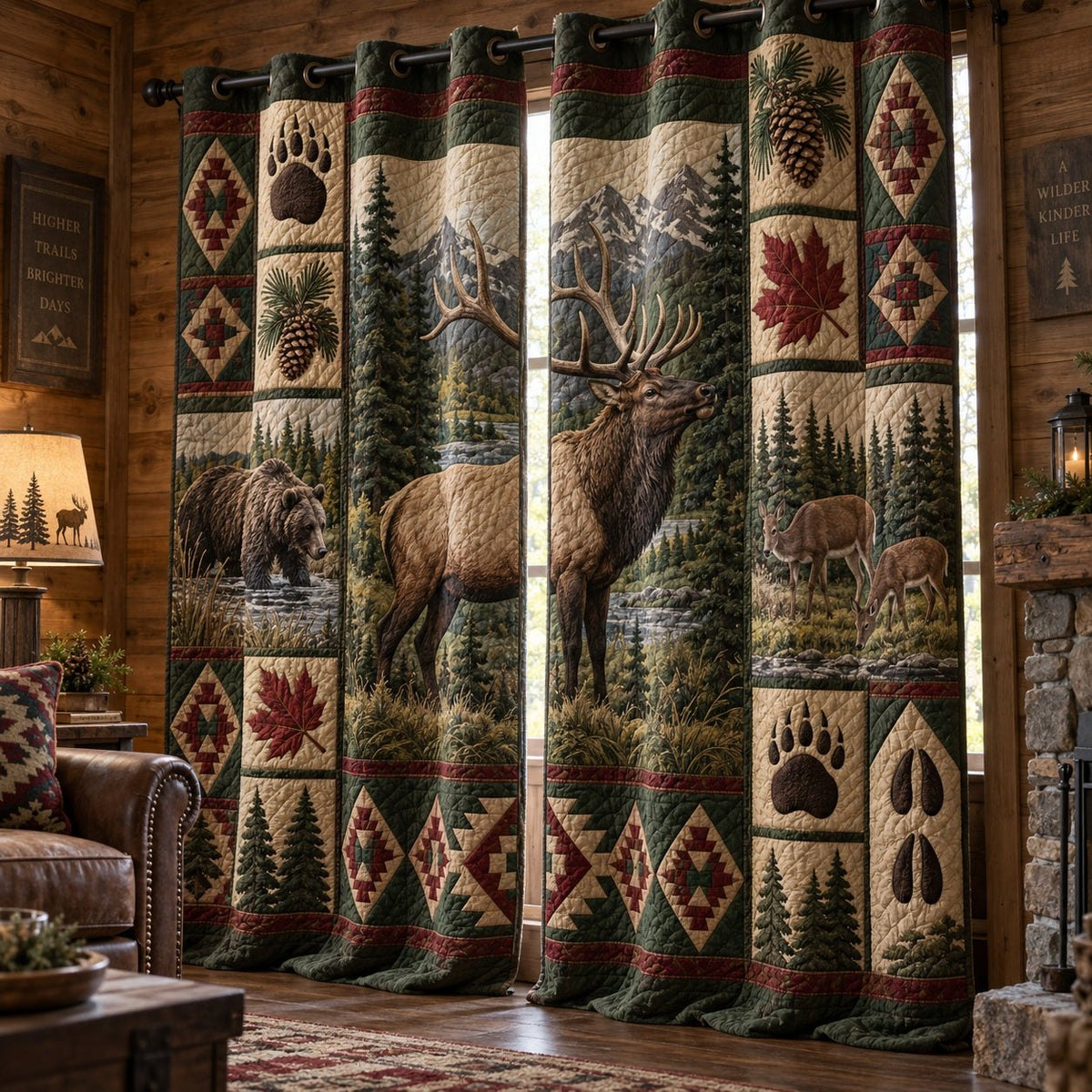 Autumn Elk Meadow Quilted Curtains printed door curtain