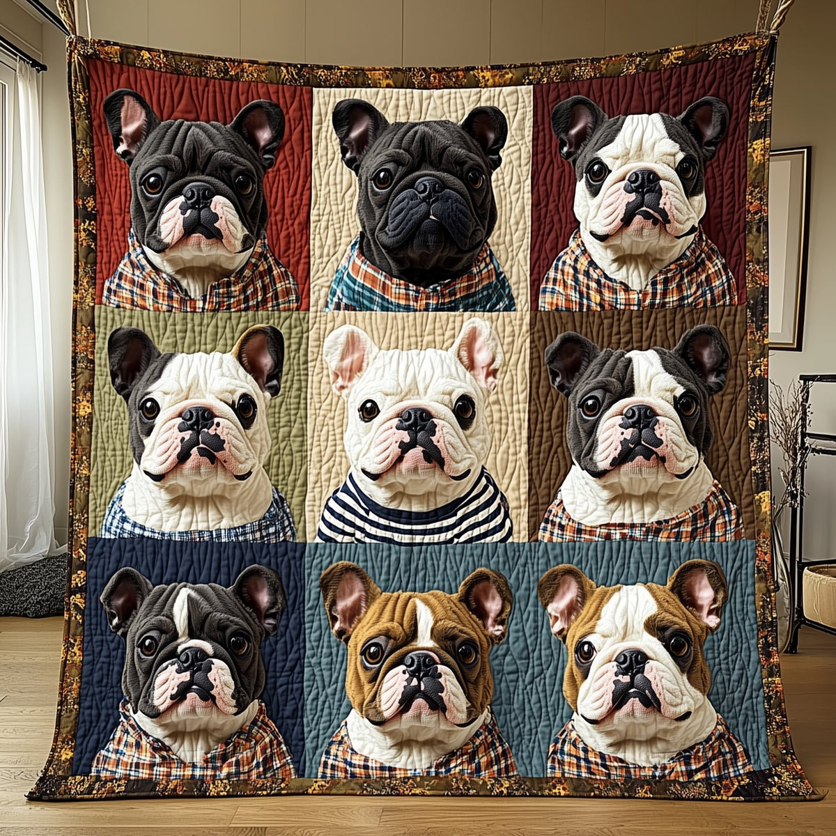 Autumn French Bulldog Quilted Blanket printed blanket