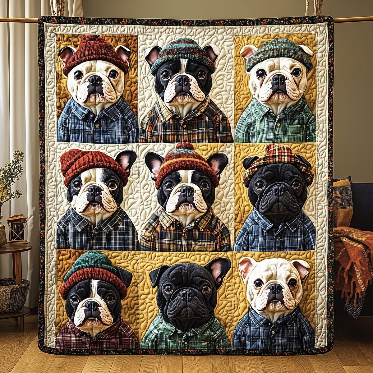 Autumn French Bulldog Quilted Blanket printed blanket