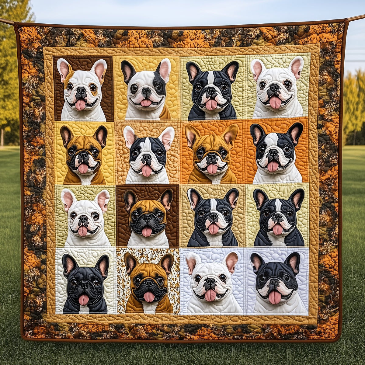 Autumn French Bulldog Quilted Blanket printed blanket