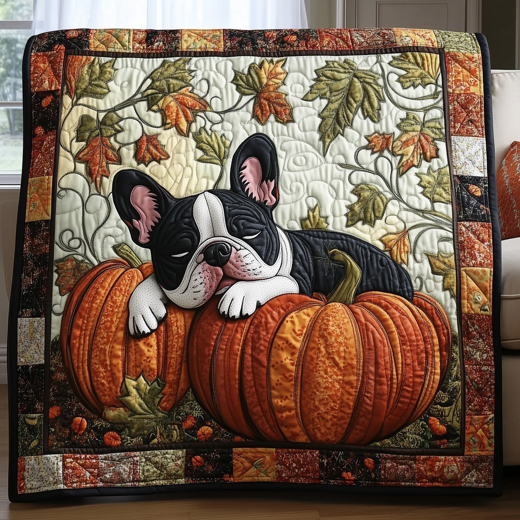 Autumn Frenchie Quilted Blanket printed blanket