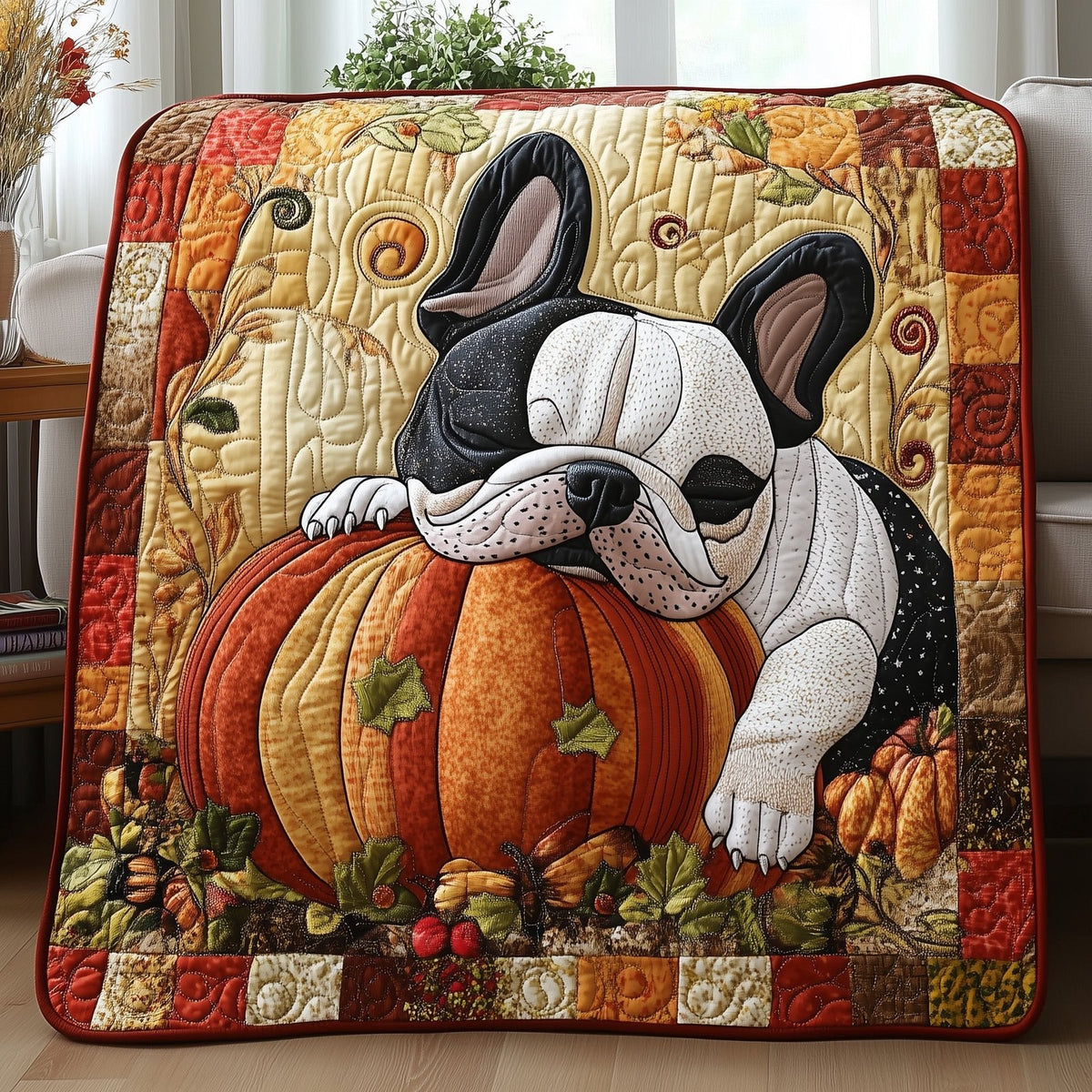 Autumn Frenchie Quilted Blanket printed blanket