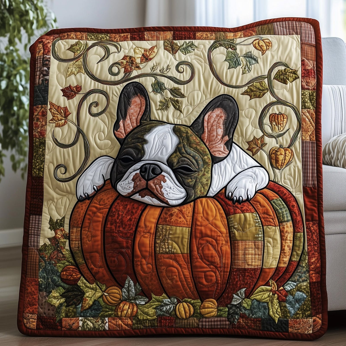 Autumn Frenchie Quilted Blanket printed blanket