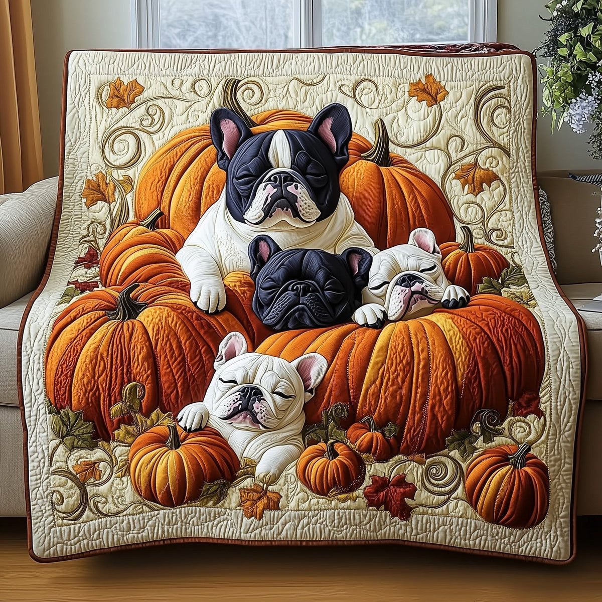 Autumn Frenchie Quilted Blanket printed blanket
