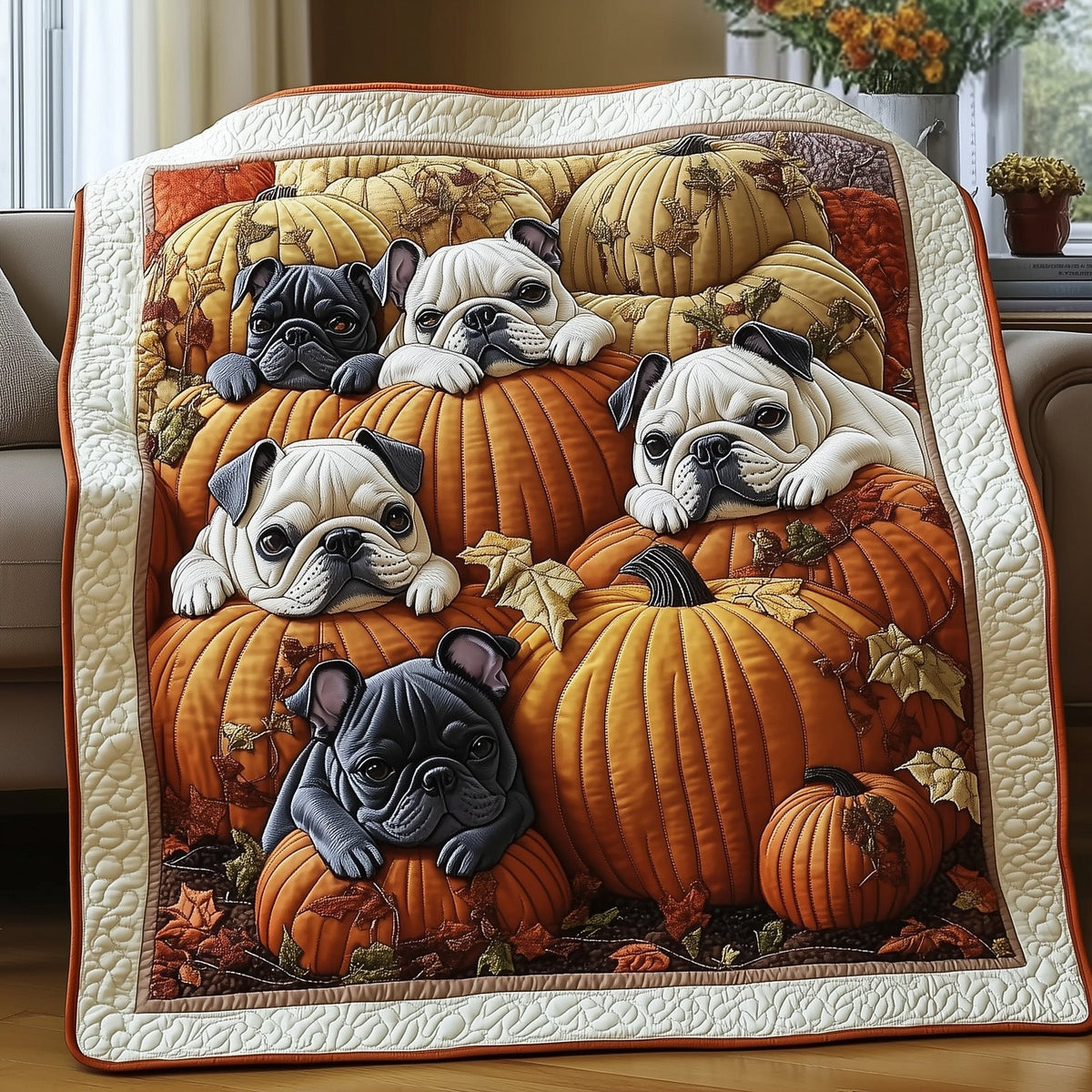 Autumn Frenchie Quilted Blanket printed blanket