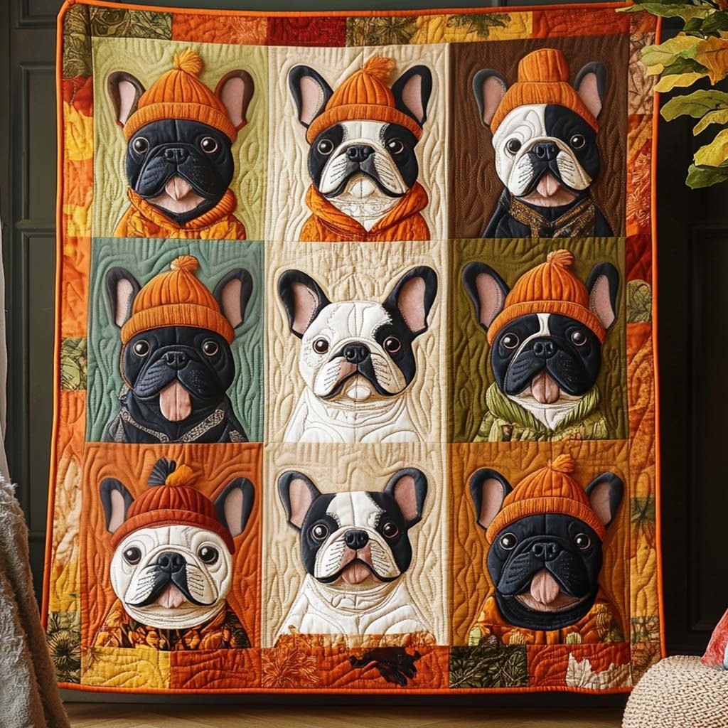 Autumn Frenchie Quilted Blanket printed blanket