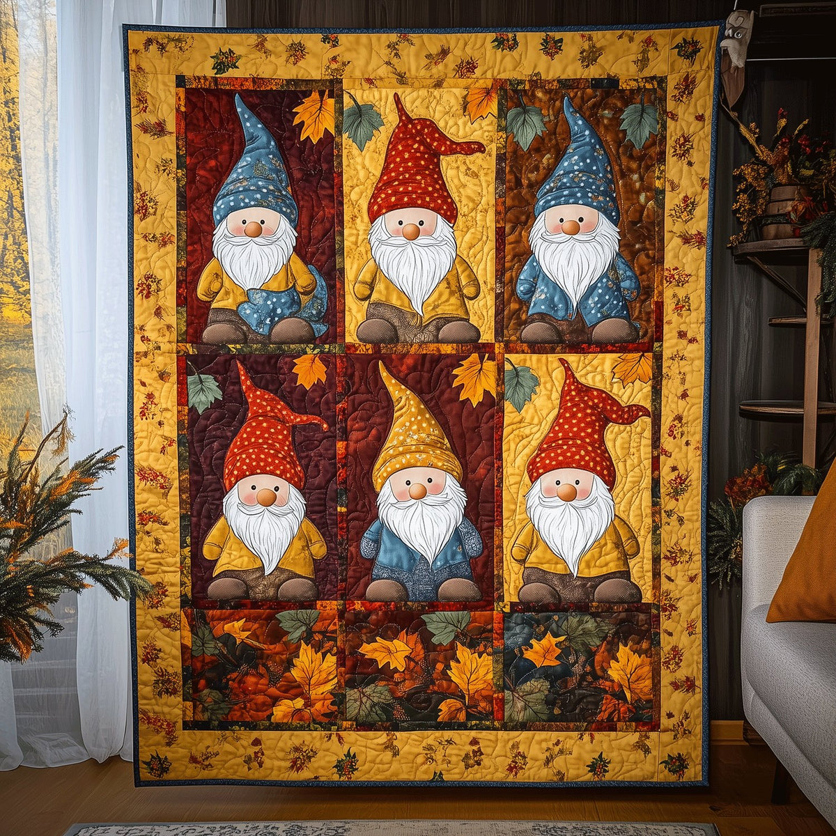 Autumn Gnome Magic Quilted Blanket printed blanket