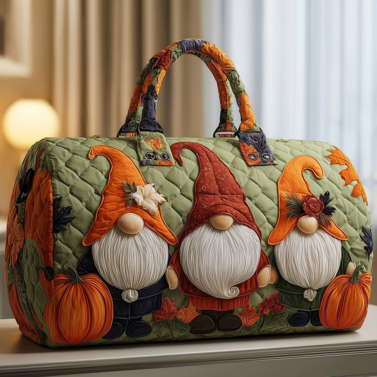 Autumn Gnome Quilted Duffle Bag printed duffle bag