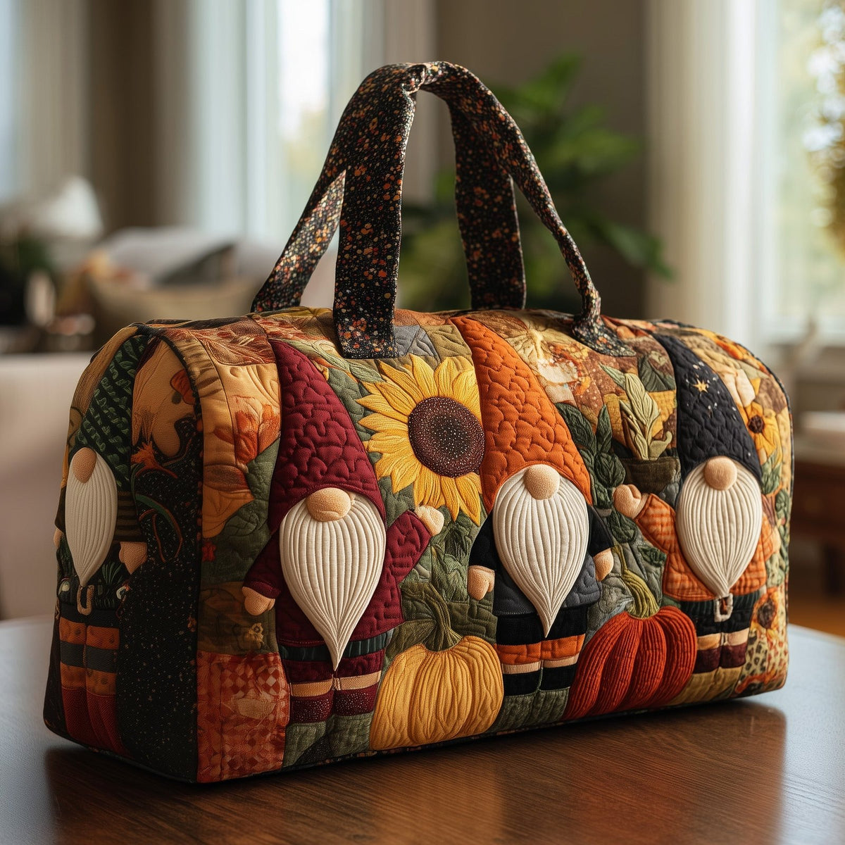 Autumn Gnome Quilted Duffle Bag printed duffle bag