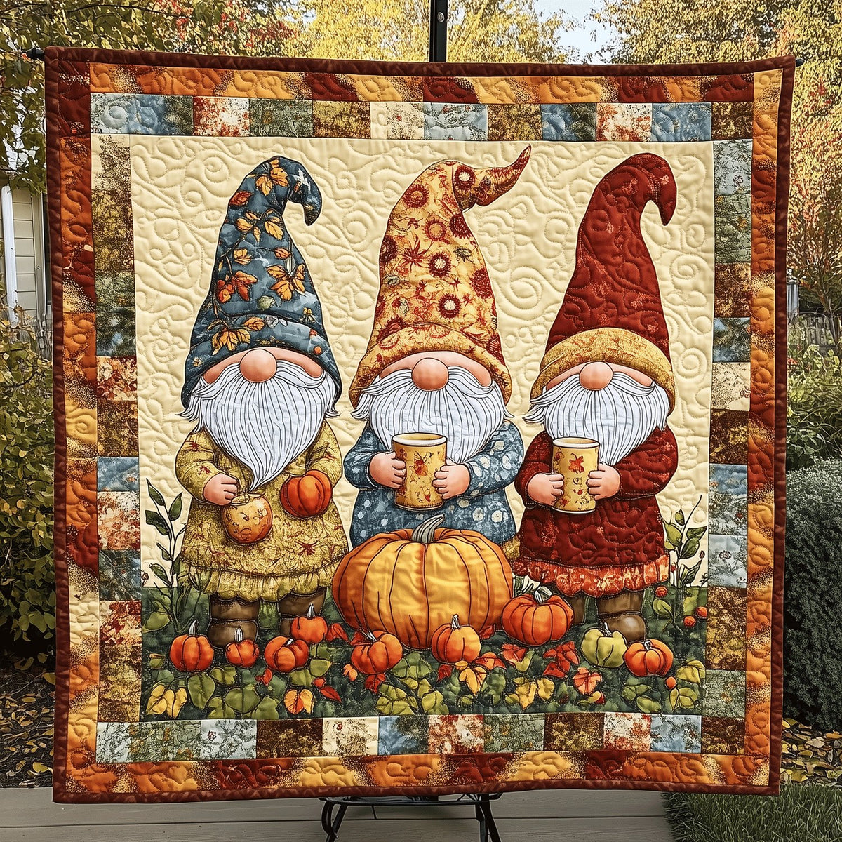 Autumn Gnomes Quilted Blanket printed blanket