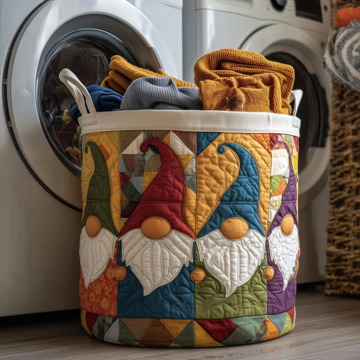 Autumn Gnomes Quilted Laundry Hamper printed laundry hamper