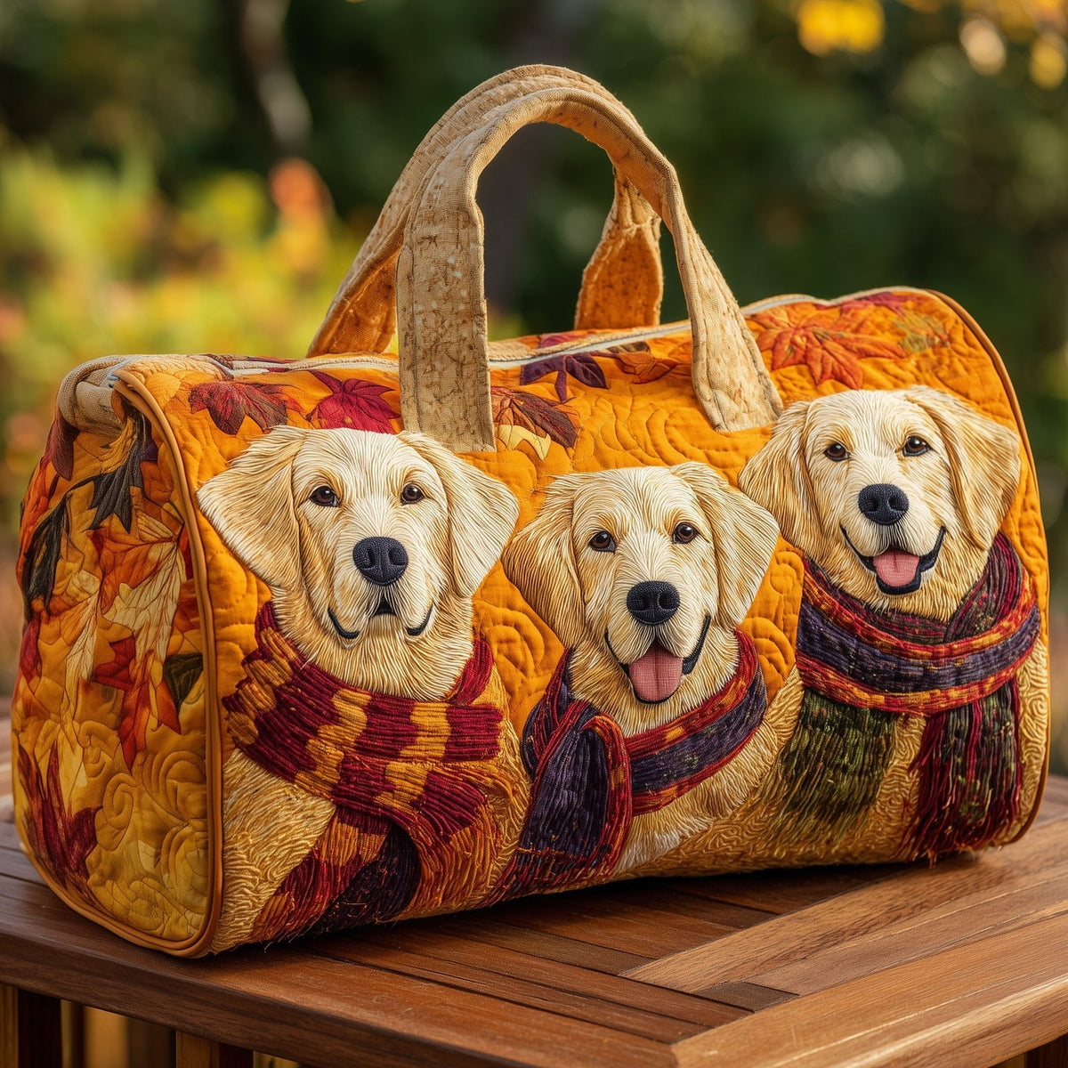 Autumn Golden Pups Quilted Duffle Bag printed duffle bag