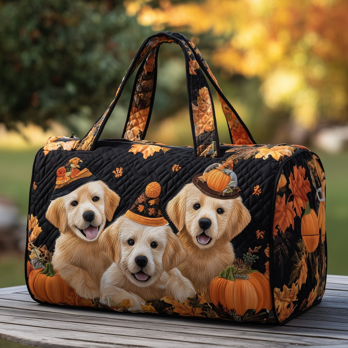Autumn Golden Retriever Quilted Duffle Bag printed duffle bag