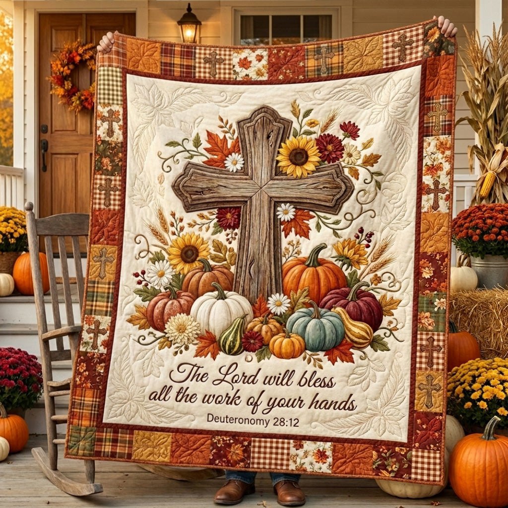 Autumn Grace Abounds Quilted Blanket printed blanket
