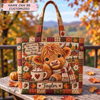 Autumn Highland Cow Quilted Tote Bag QTCUZ printed tote bag