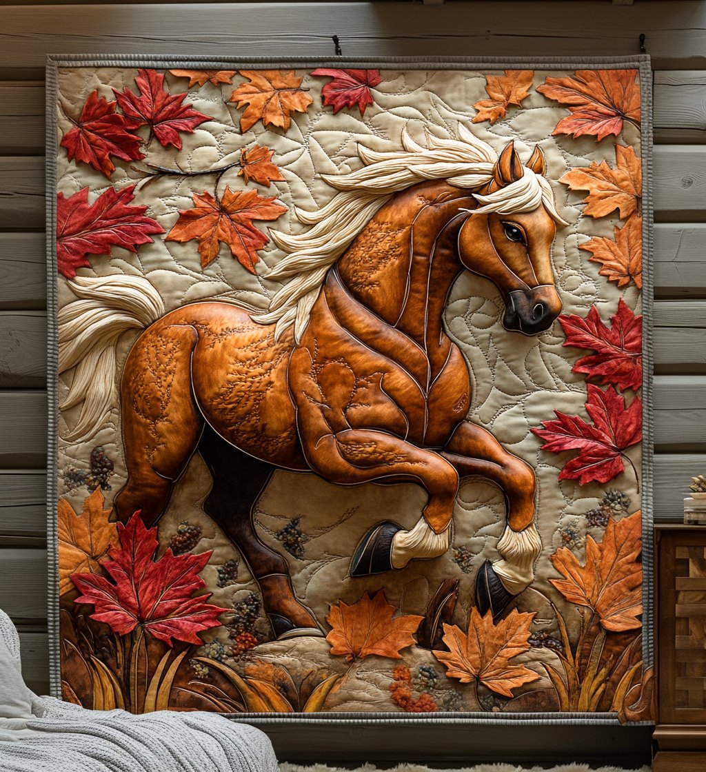 Autumn Horse Quilted Blanket printed blanket