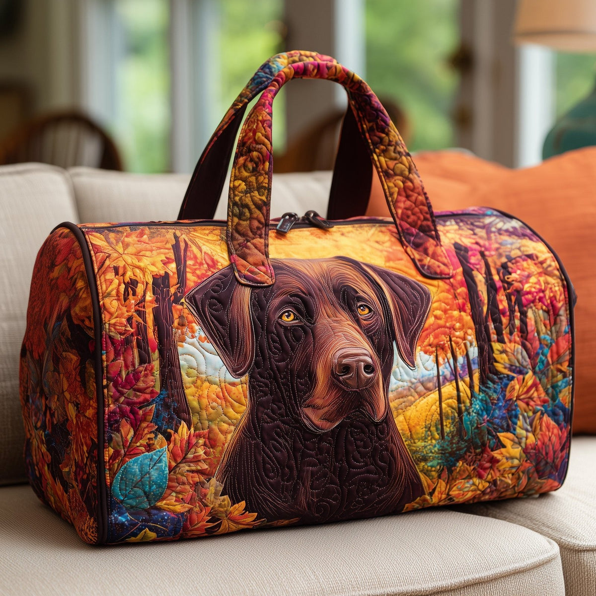 Autumn Labrador Quilted Duffle Bag printed duffle bag