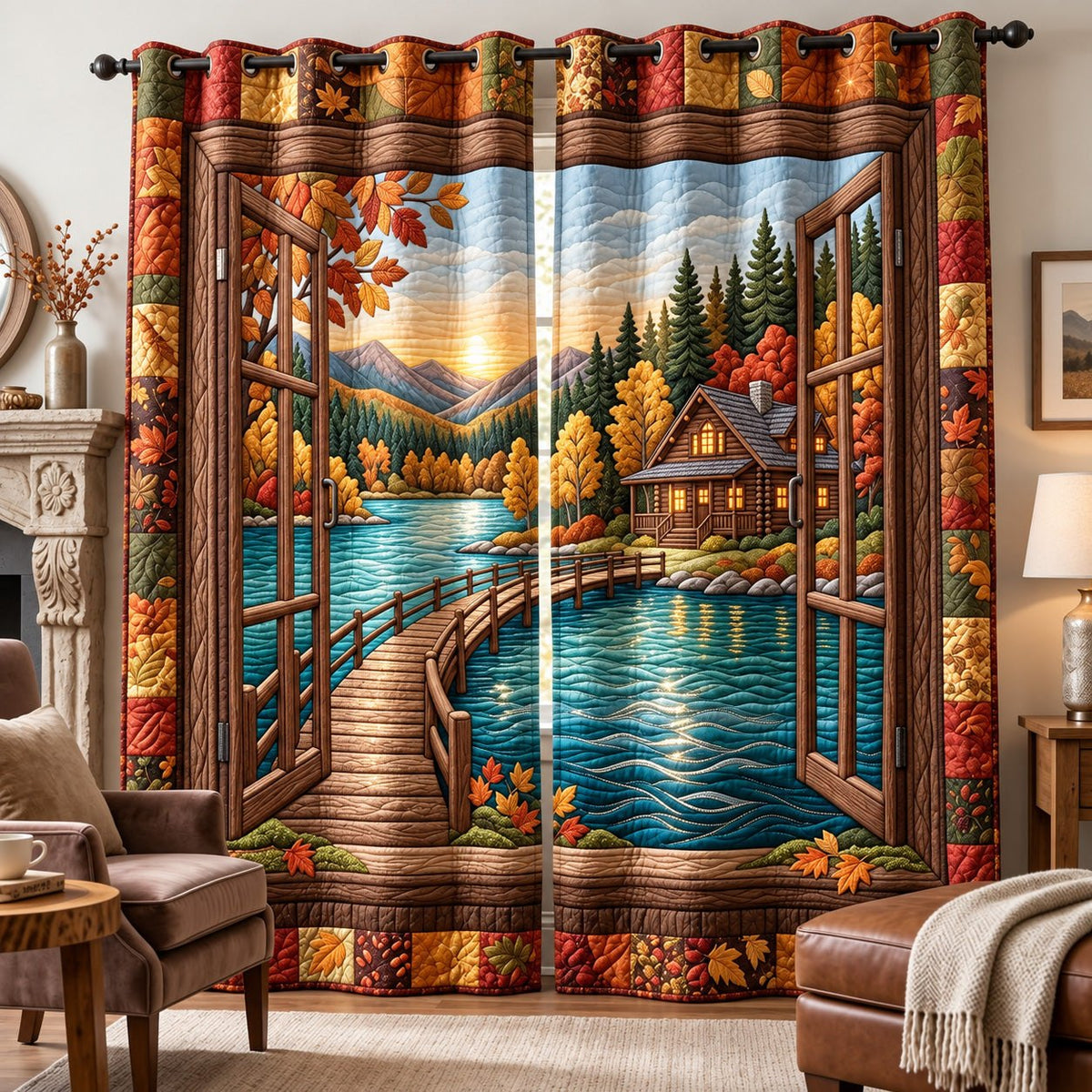 Autumn Lakeside Quilted Door Curtain printed door curtain