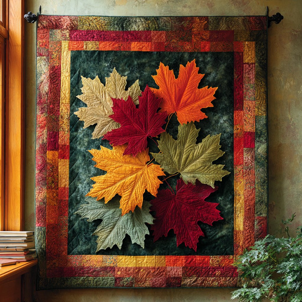 Autumn Leaf Cascade Quilted Blanket printed blanket