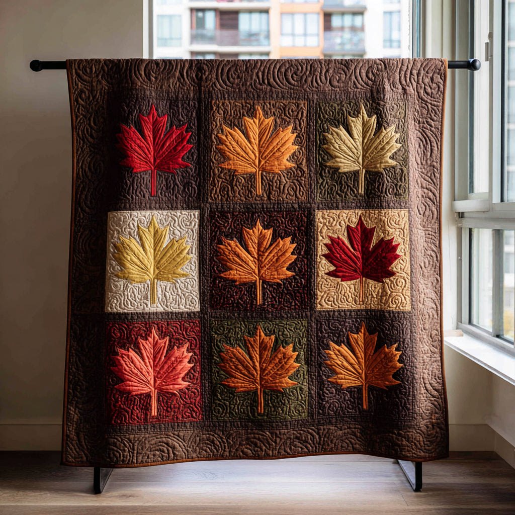 Autumn Leaf Squares Quilted Blanket printed blanket