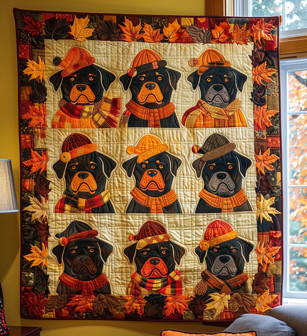 Autumn Leaves & Rottweiler Love Quilted Blanket printed blanket