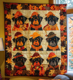 Autumn Leaves & Rottweiler Love Quilted Blanket printed blanket