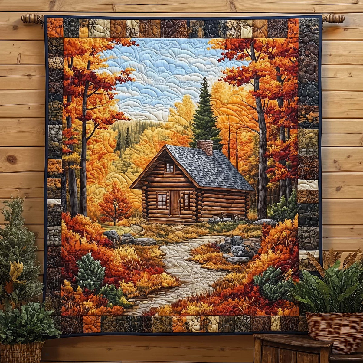 Autumn Lodge Quilted Blanket printed blanket