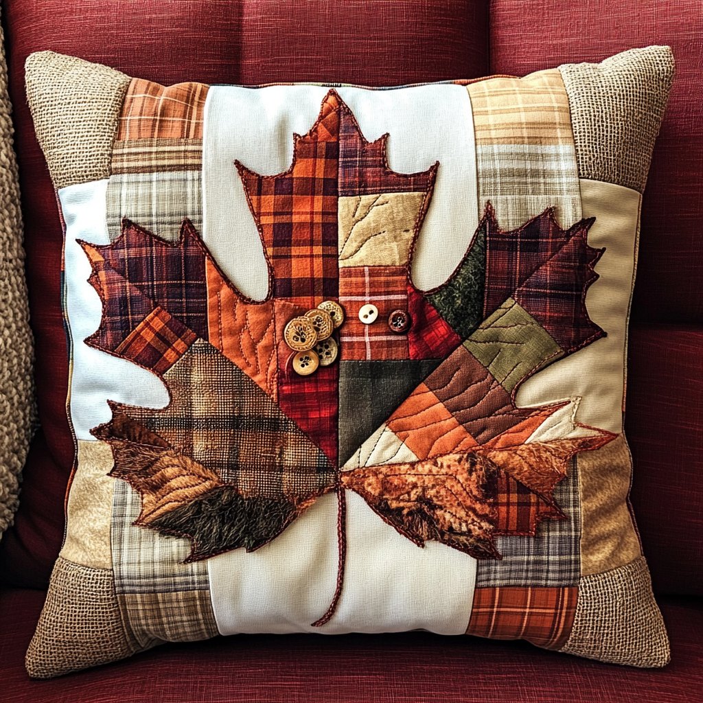 Autumn Maple Charm Quilted Cushion Cover printed cushion cover
