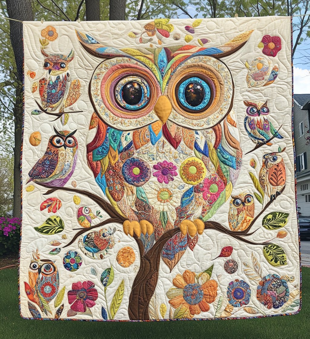 Autumn Owl Quilted Blanket printed blanket