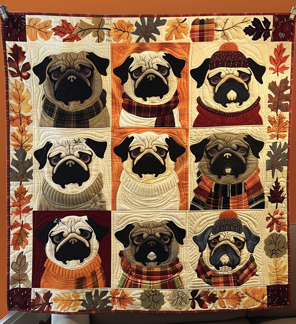 Autumn Pug Charm Quilted Blanket printed blanket