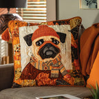 Autumn Pug Quilted Cushion Cover printed cushion cover
